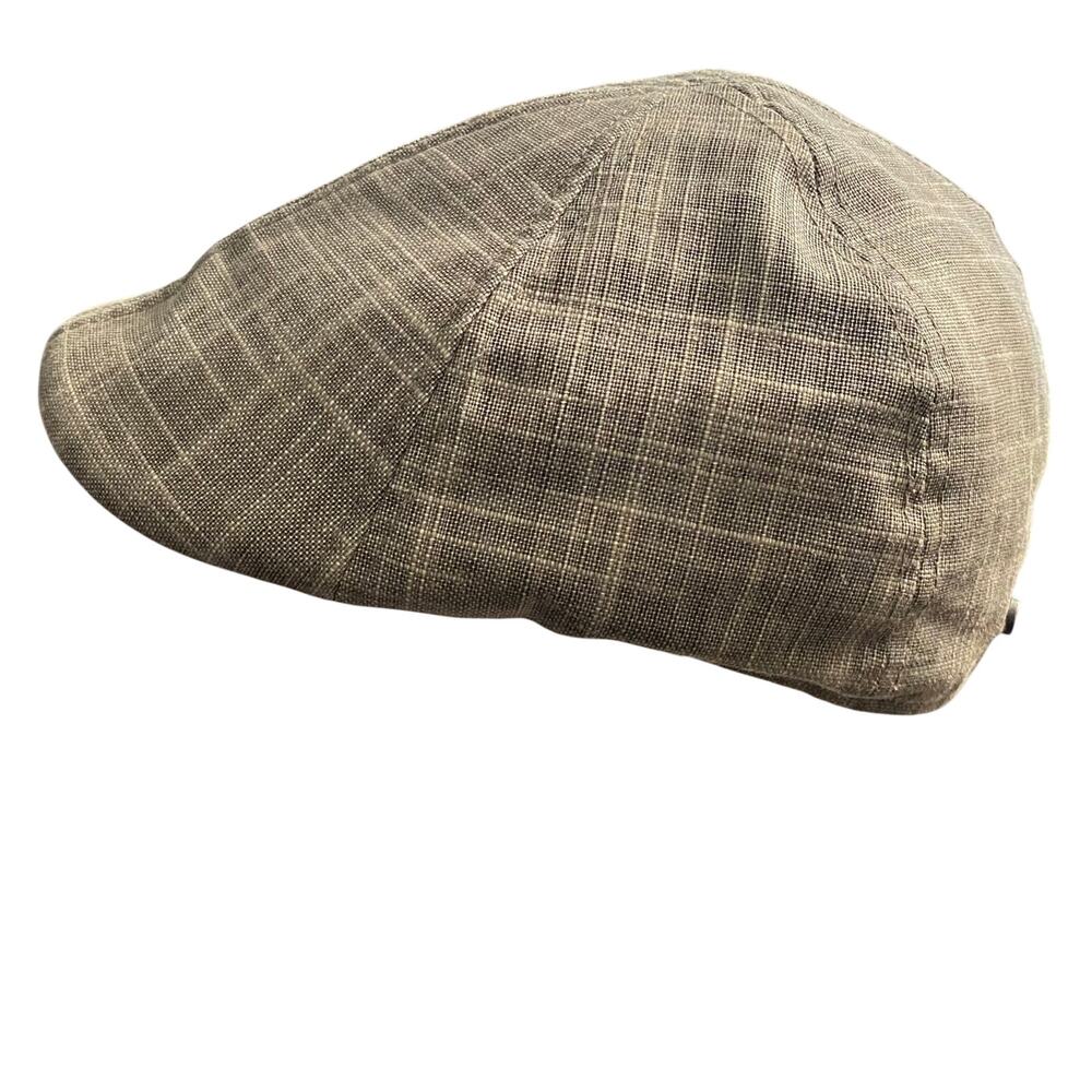 Stetson Gray Plaid Linen Cotton Ivy Cap Newsboy Flat Hat S/M Golf Heritage